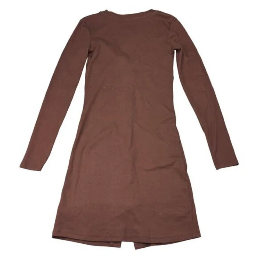 Zara Ribbed Long Cardigan Sweater Button Front In Brown - Picture 4 of 4